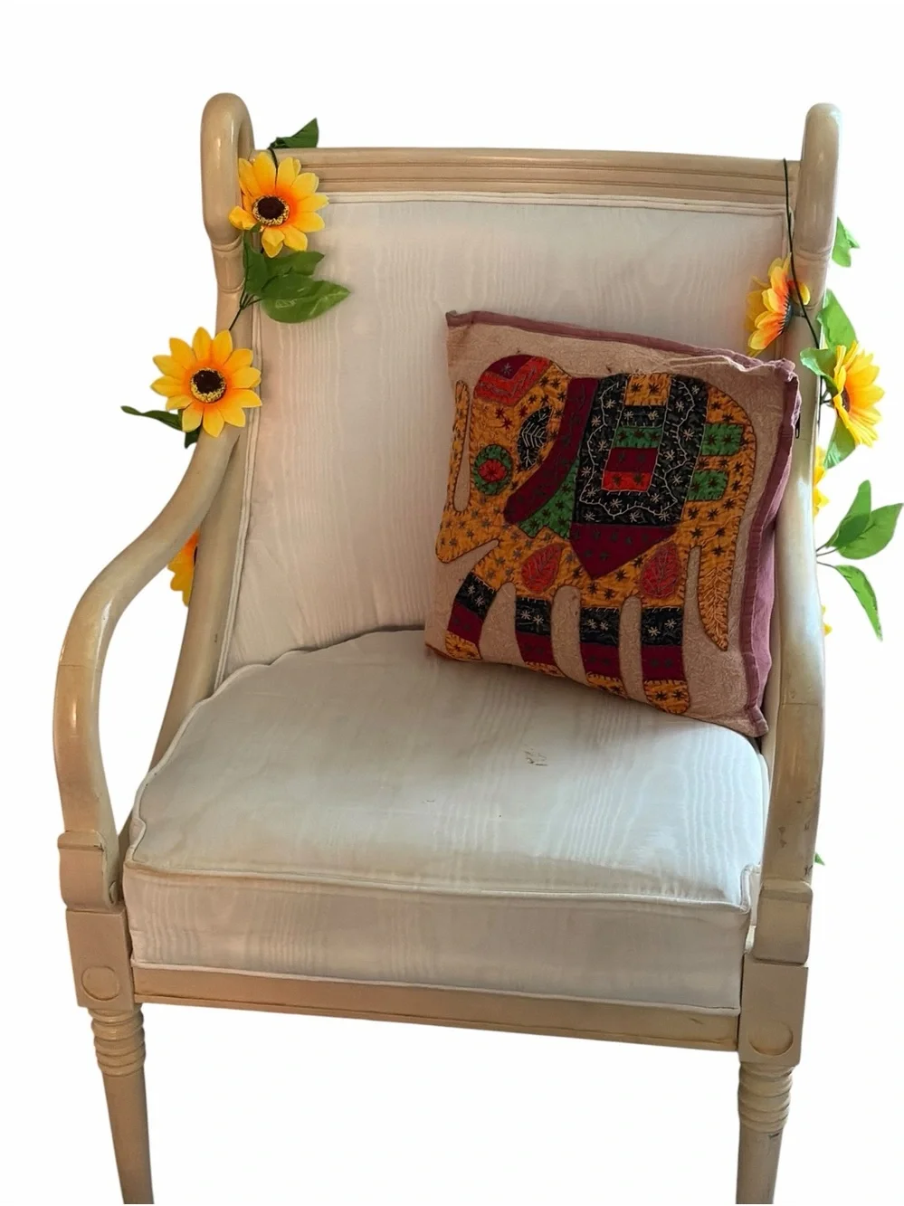 Hand‑Embroidered Elephant Decorative Pillow – Boho Patchwork Cushion Cover